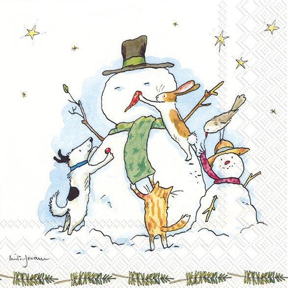 snowman with friends   -  beverage napkins