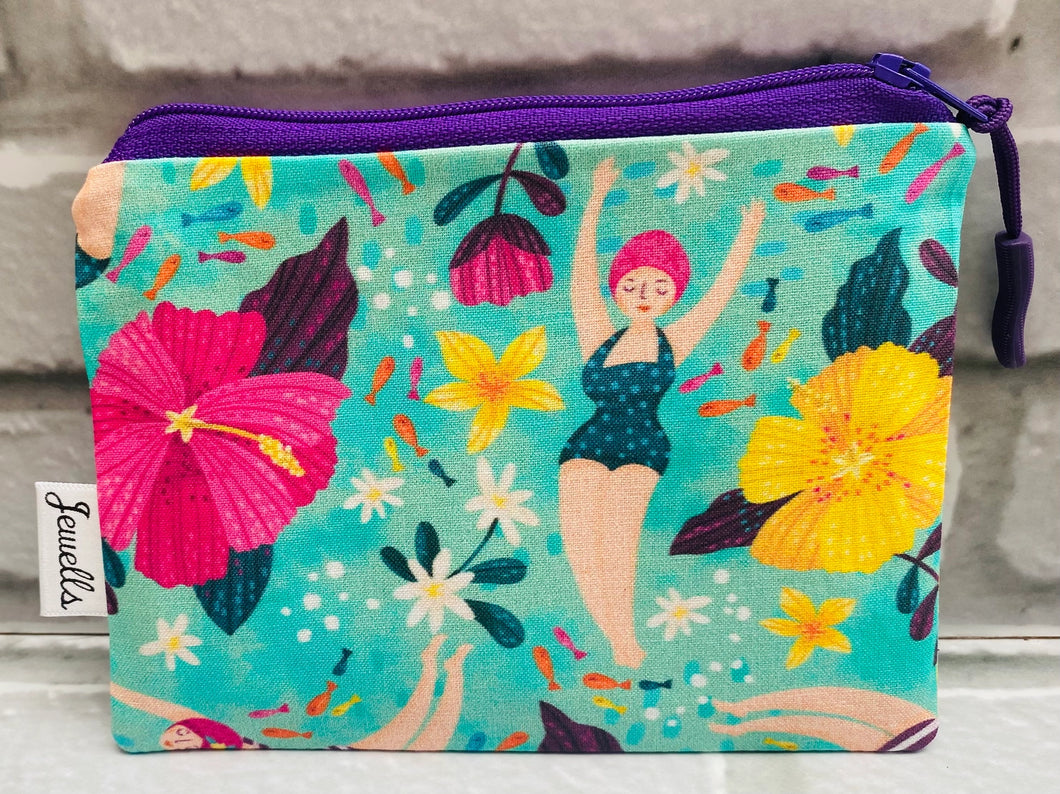 zip pouch - swimmers  - hibiscus - large