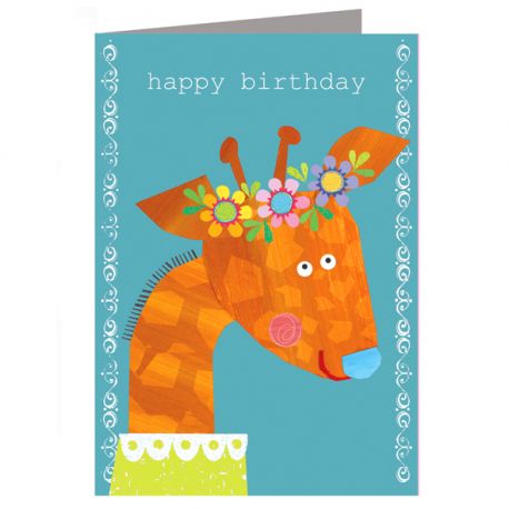 colourful illustration of a giraffe with a floral crown