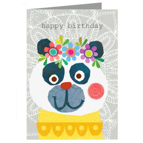 colourful whimsical illustration of a panda with a floral crown on head