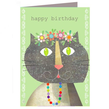 colourful illustration of a cat wearing a floral crown