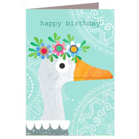 illustration of a white duck wearing a flower crown very whimsical 