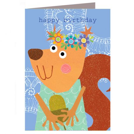 colourful illustration of a squirrel wearing a floral crown