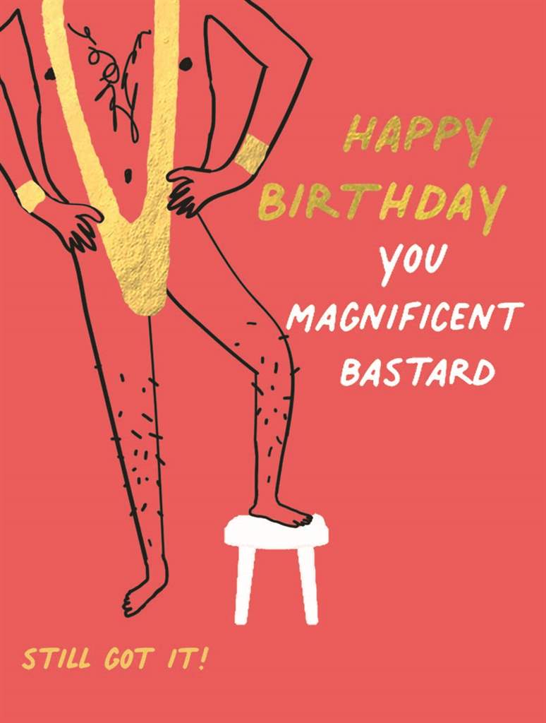a pencil sketch illustration of a mad wearing a thog bathing suit posing with one foot on a stolol, red background with gold embellishments , humor