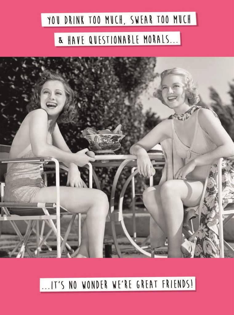 a black and white phot of 2 women sitting at the outdoor furniture in bathing suits smiling, vintage mid century , trim colour dark pink 