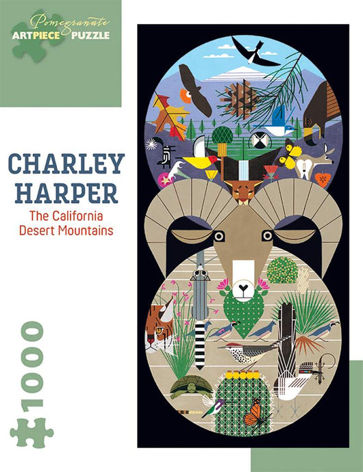 a jigsaw puzzle by artist charely harper depicting California desert animals and flowers 