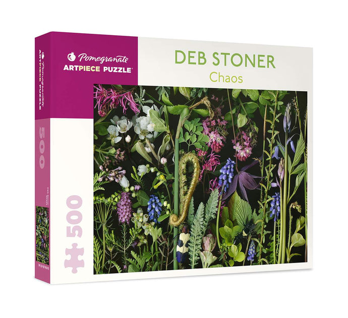 photo of a puzzle box with images of wildflowers all over it . text deb stoner 500 piece puzzle
