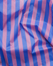 Load image into Gallery viewer, a close up of the blue and pink baggu awning stripe fabric 
