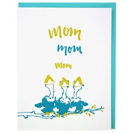 illustrion of 3 baby birds with their mouths open in teal and yellow on white background