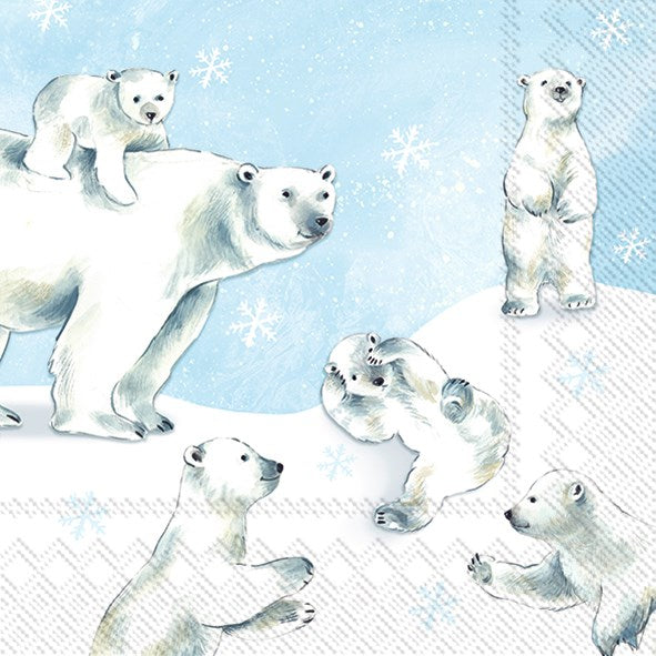 a paper nakin with soft blue colour and white polar bear motif