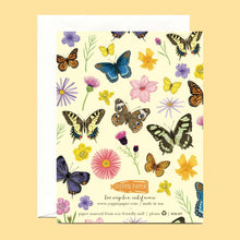 Load image into Gallery viewer, a reverside of a birthday card with butterflies and flowers , no text
