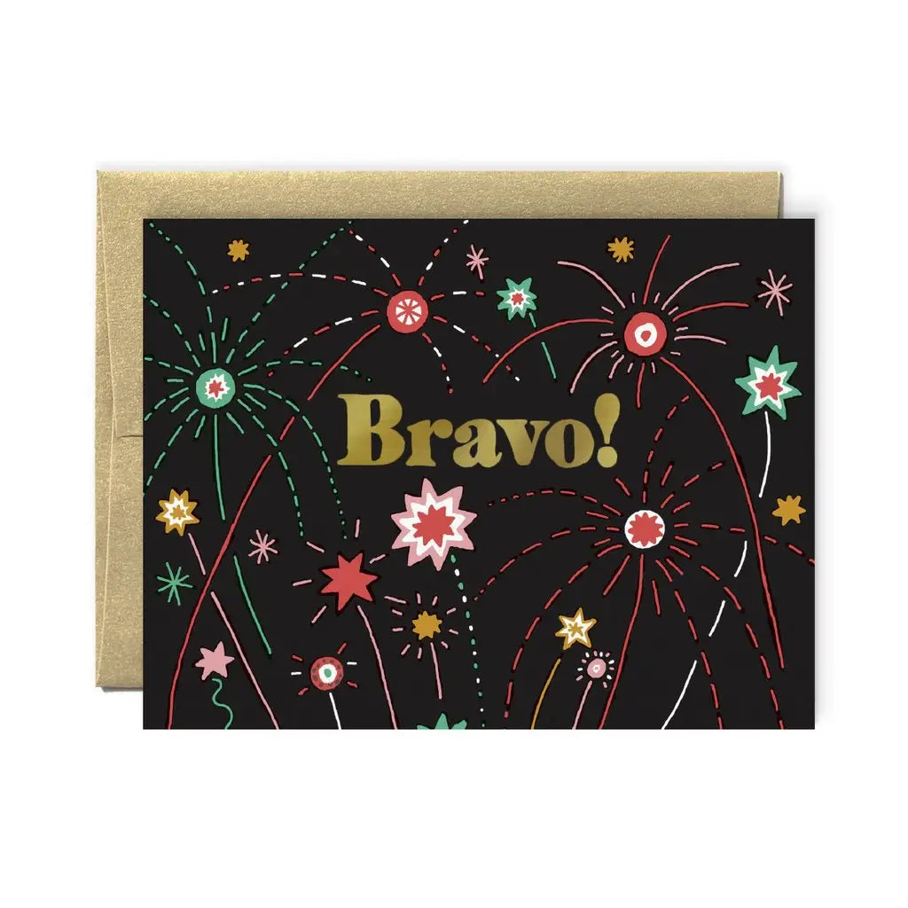 illustration of stars and fireworks with word bravo in centre on black background
