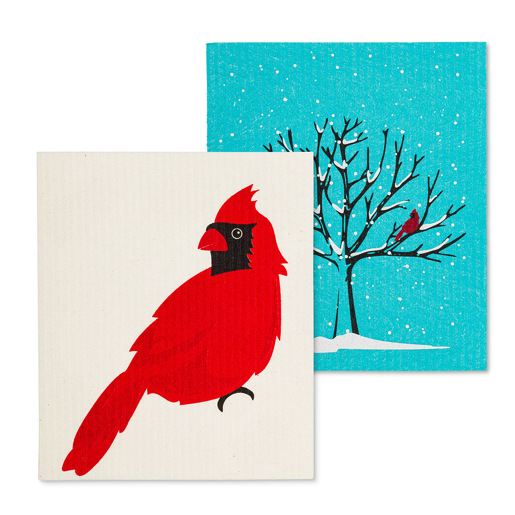 cardinal and tree  Swedish dishcloths - last one
