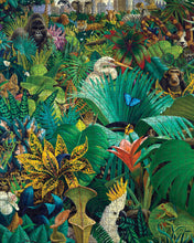 Load image into Gallery viewer, charles lynn bragg&#39;s city scape jigsaw puzzle depicting a lush garden with exotic flora and fauna 
