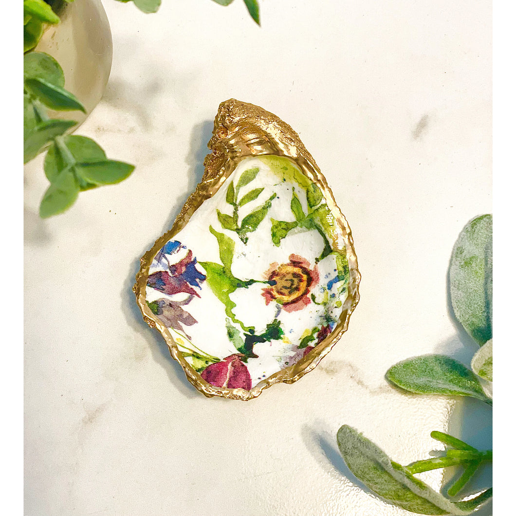 trinket dish - oyster shell - country blossom - save 50%