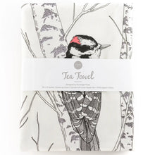 Load image into Gallery viewer, downy woodpecker tea towel
