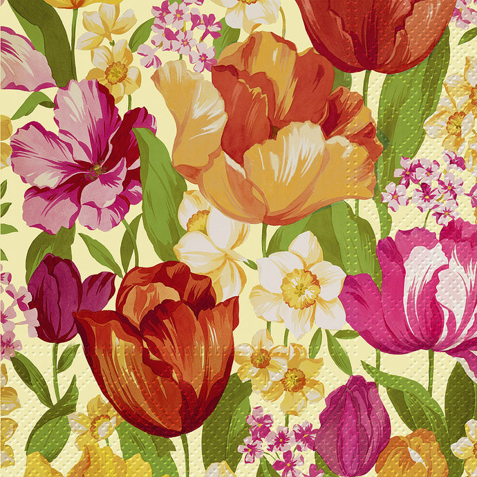 colourful illustration of tulip flowers on a paper napkin