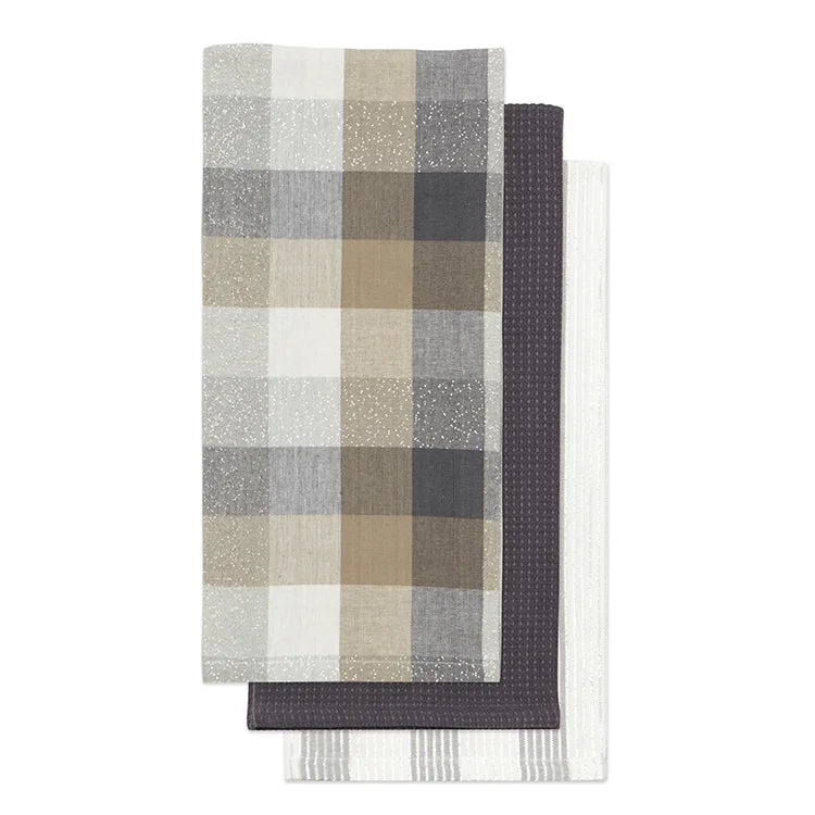 frosted check tea towel -  set of three