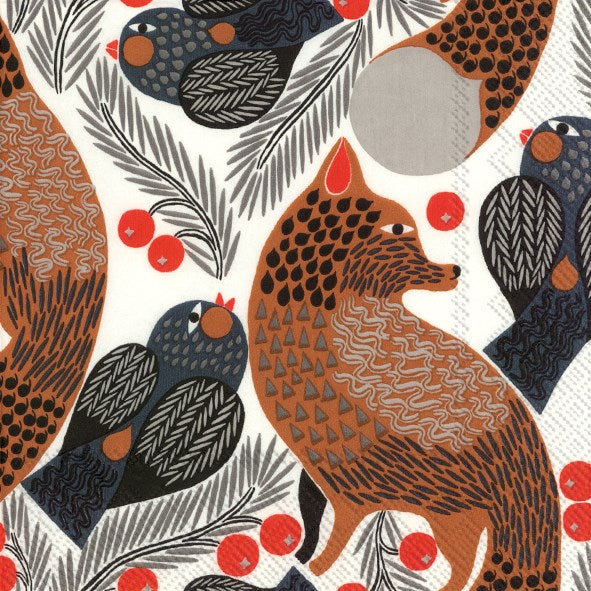 paper napkins with birds and foxes 