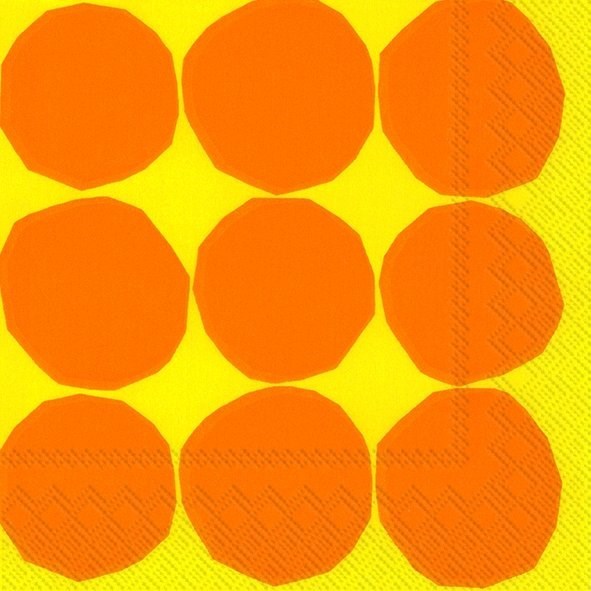 yellow and orange modern dots on paper napkins by design house marimekko of finland