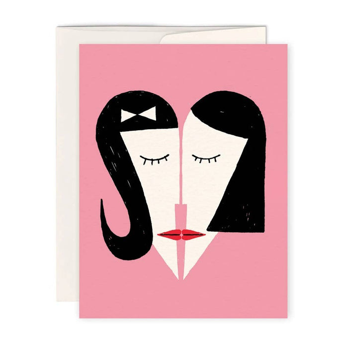 a modern illustration of two heads od women facing each other to shape a heart