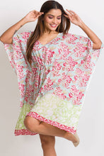 Load image into Gallery viewer, block printed caftan - mint &amp; coral  - save 70%
