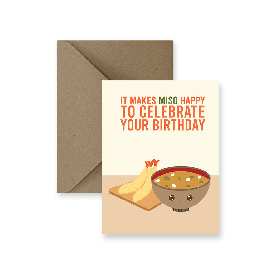 photo of a greeting card with a bowl of miso soup on it