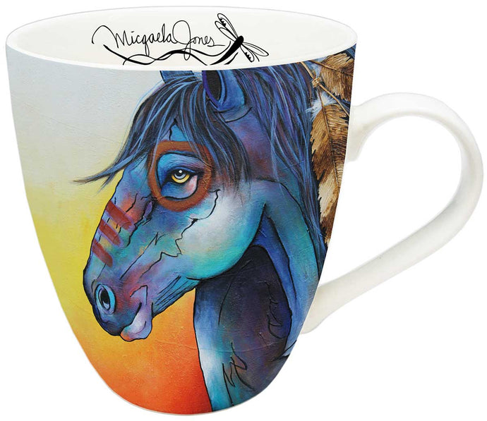 a mug with Indigenous design of a horse by Micqaela Jones 