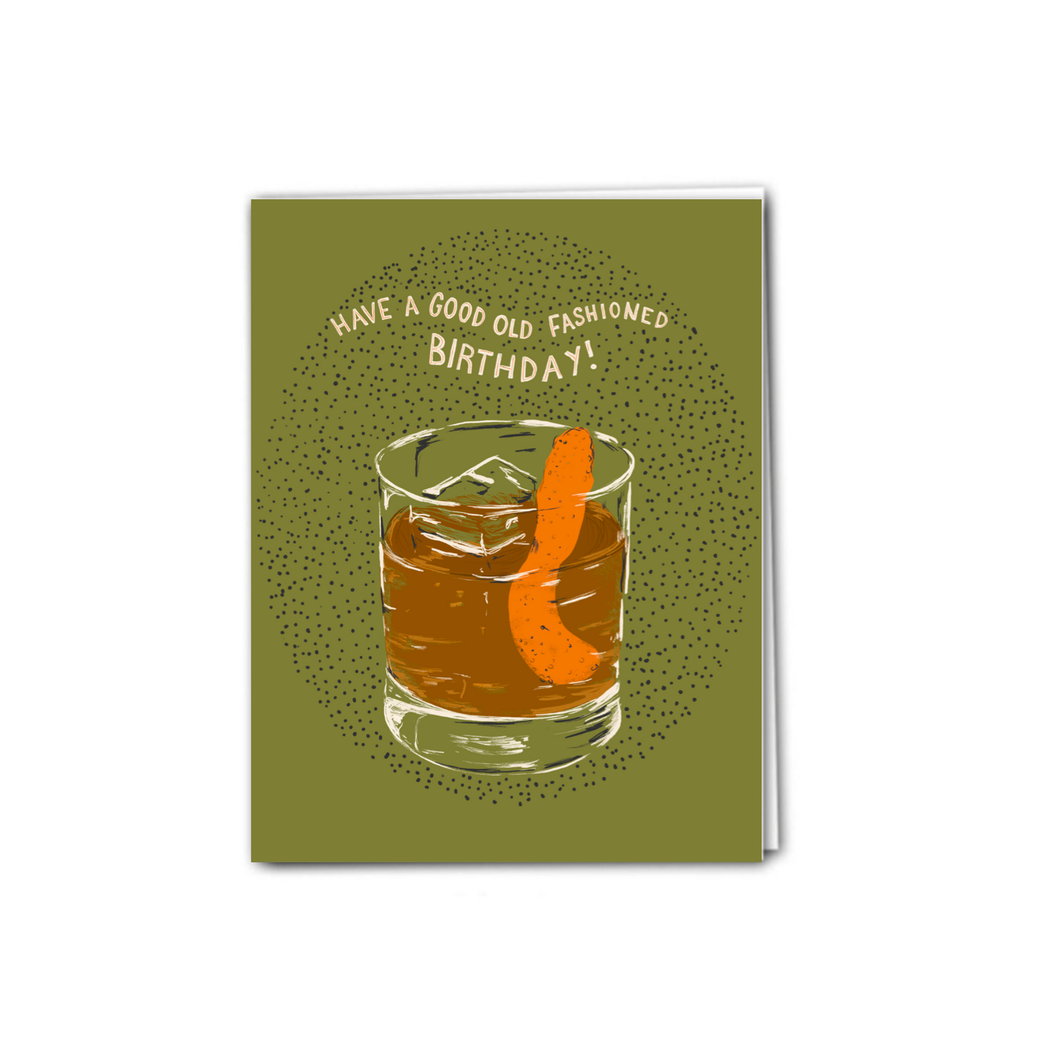 illustration of an old fashioned cocktail glass with a twist 