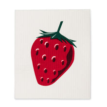 Load image into Gallery viewer, a swedish dishcloth with a big red strawberry design

