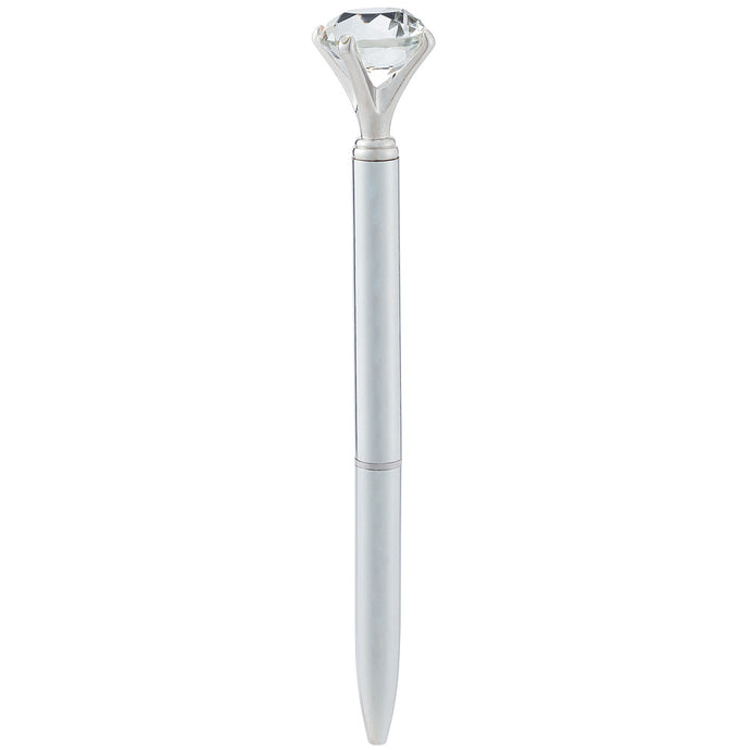 a silver pen with a large gem like a diamond on the top