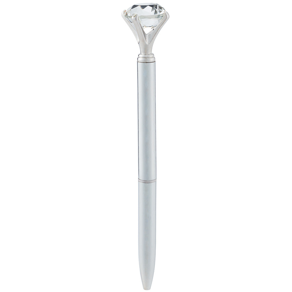 a silver pen with a large gem like a diamond on the top