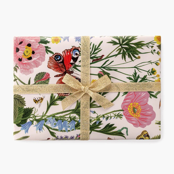 illustration of butterflies and flowers on a gift wrap 