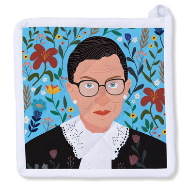 colourful illustration of ruth bader ginsburg supreme justice of usa supreme court on a potholder