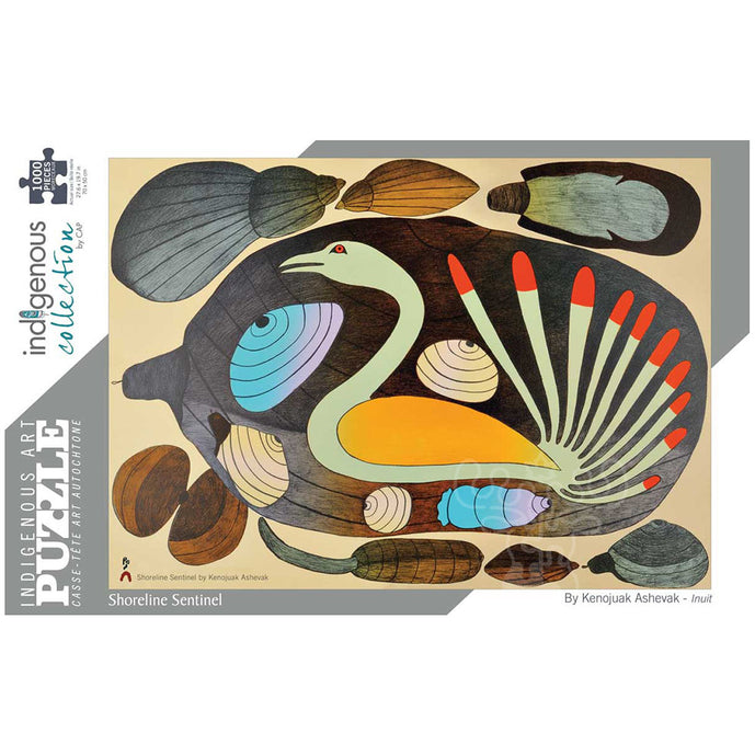 Indigenous illustration of birds shells and plant life abstract multi coloured 