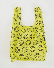 Load image into Gallery viewer, the yellow happy face reusable baggu bag 
