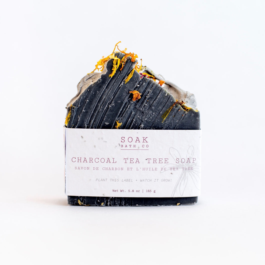 a bar of soak bath co. charcoal tea tree soap