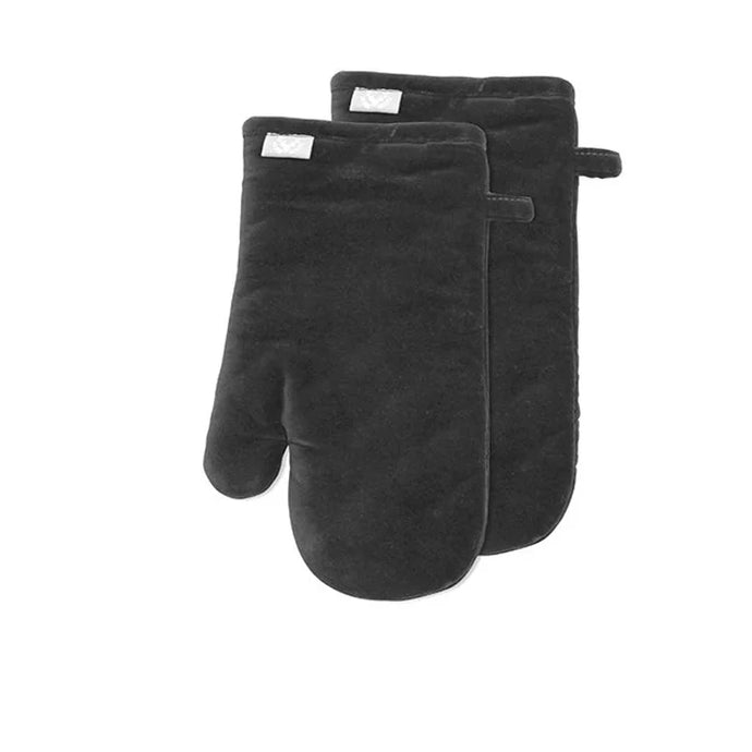 a fancy and luxurious pair of grey velvet oven mitts 