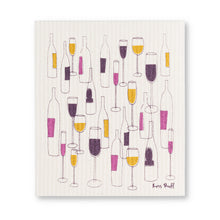 Load image into Gallery viewer, wine bottles &amp; glasses Swedish dishcloths

